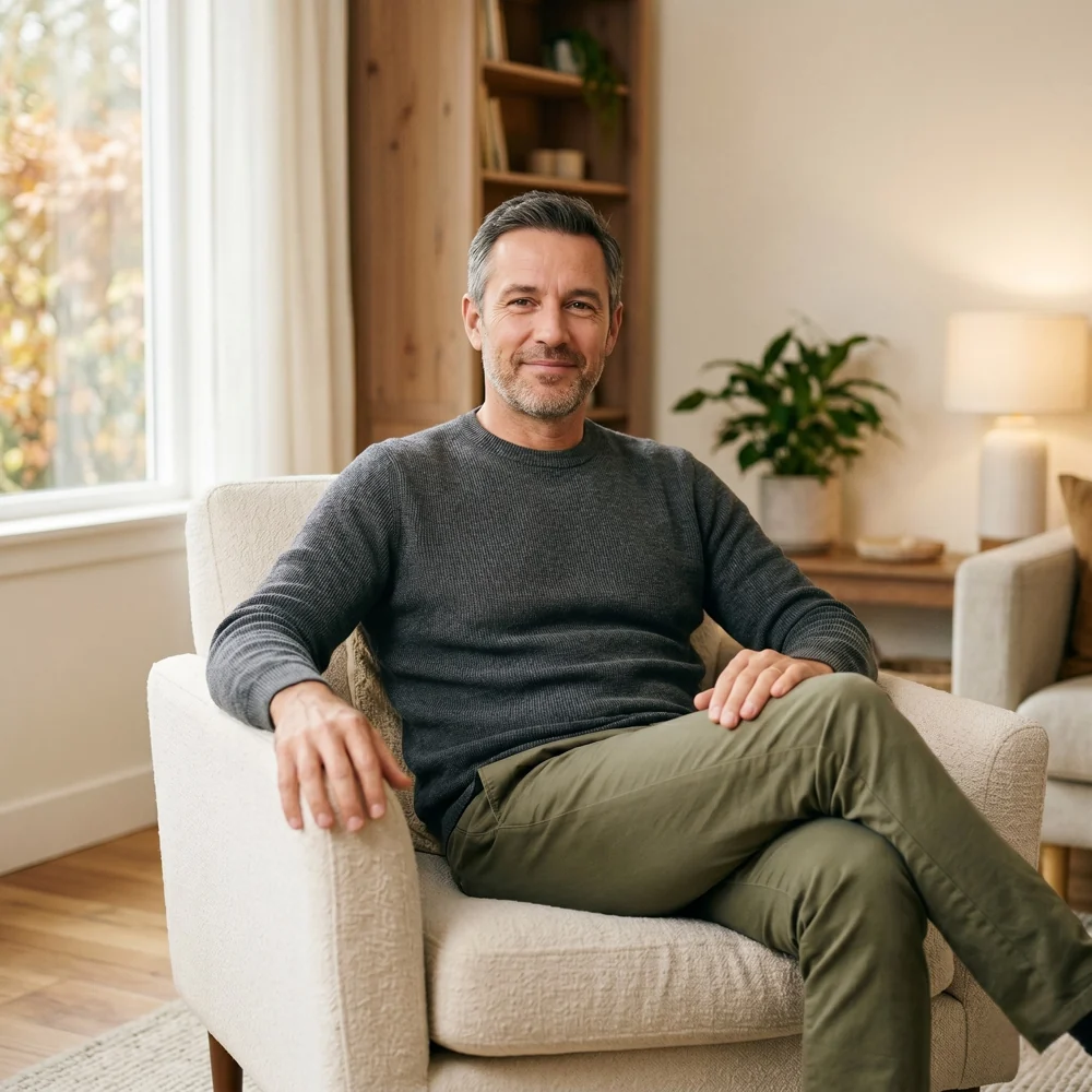 Relaxed homeowner, tech handled